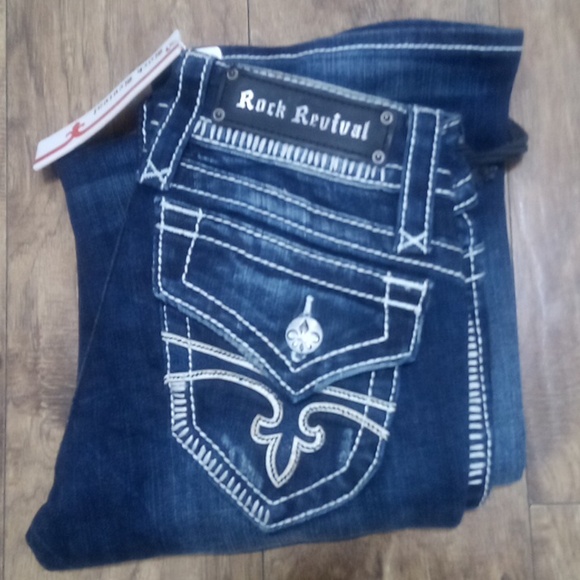 Rock Revival NWT Women's 26 Bootcut Jen Distressed Faux Leather Flap Pockets - Picture 3 of 11